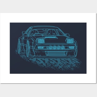 Mazda RX7 FC3S Lineart Blueprint Posters and Art